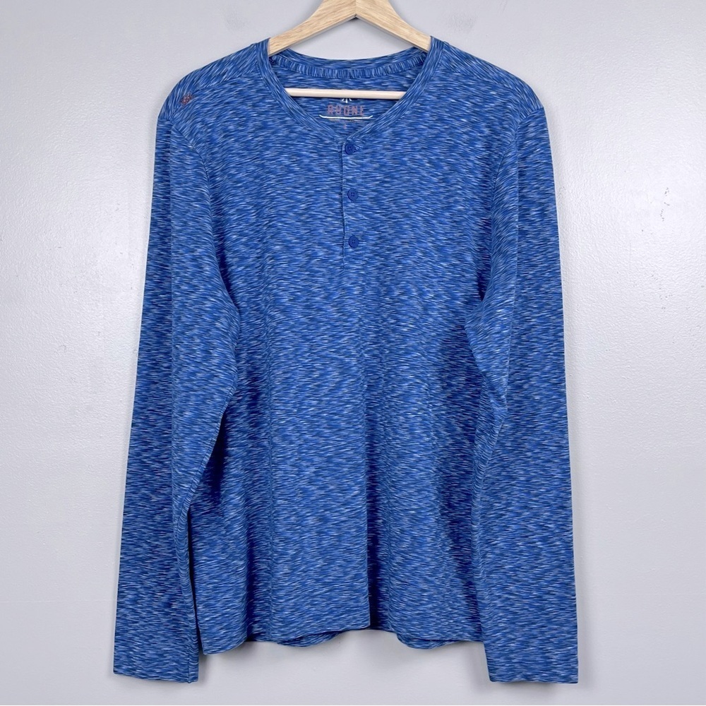 Rhone Men's Long Sleeve Abstract Blue Performance Henley Size L; Activewear